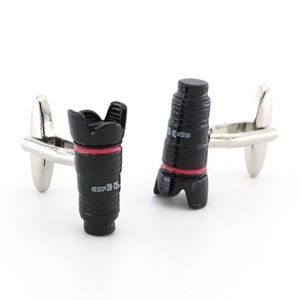 Black Long Range Zoom Photography Camera Lens Cufflinks